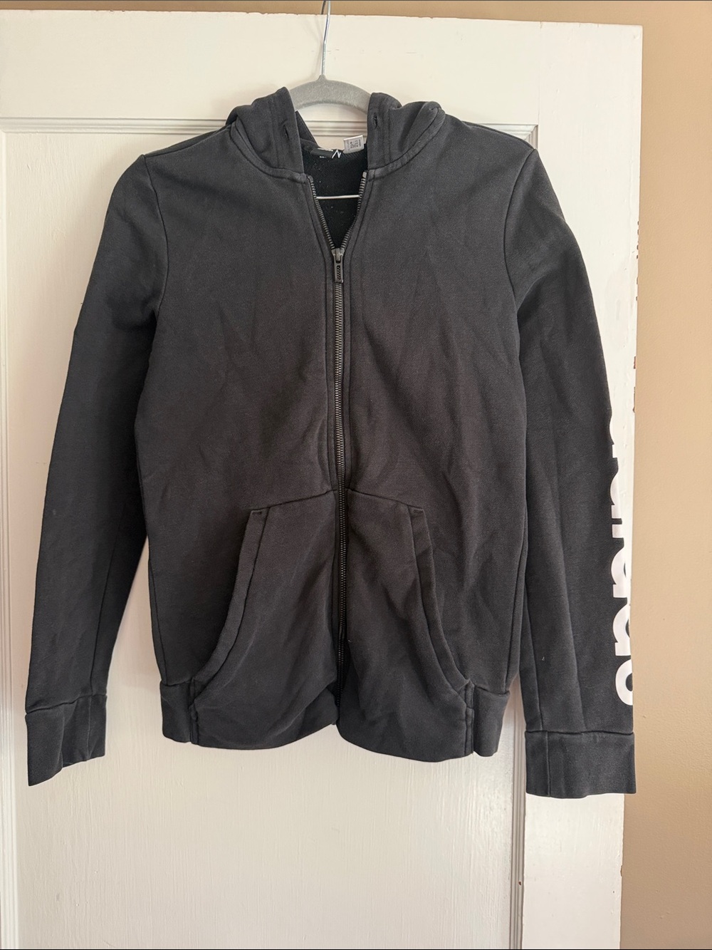 Women’s Black Full-Zip Hoodie with Sleeve Script